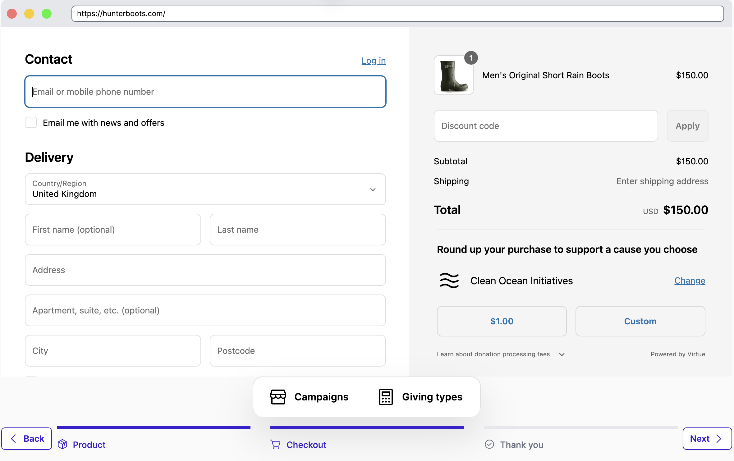 Checkout Page Shopify App Demo