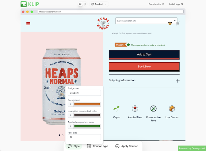 Screenshot of Klip Coupons app