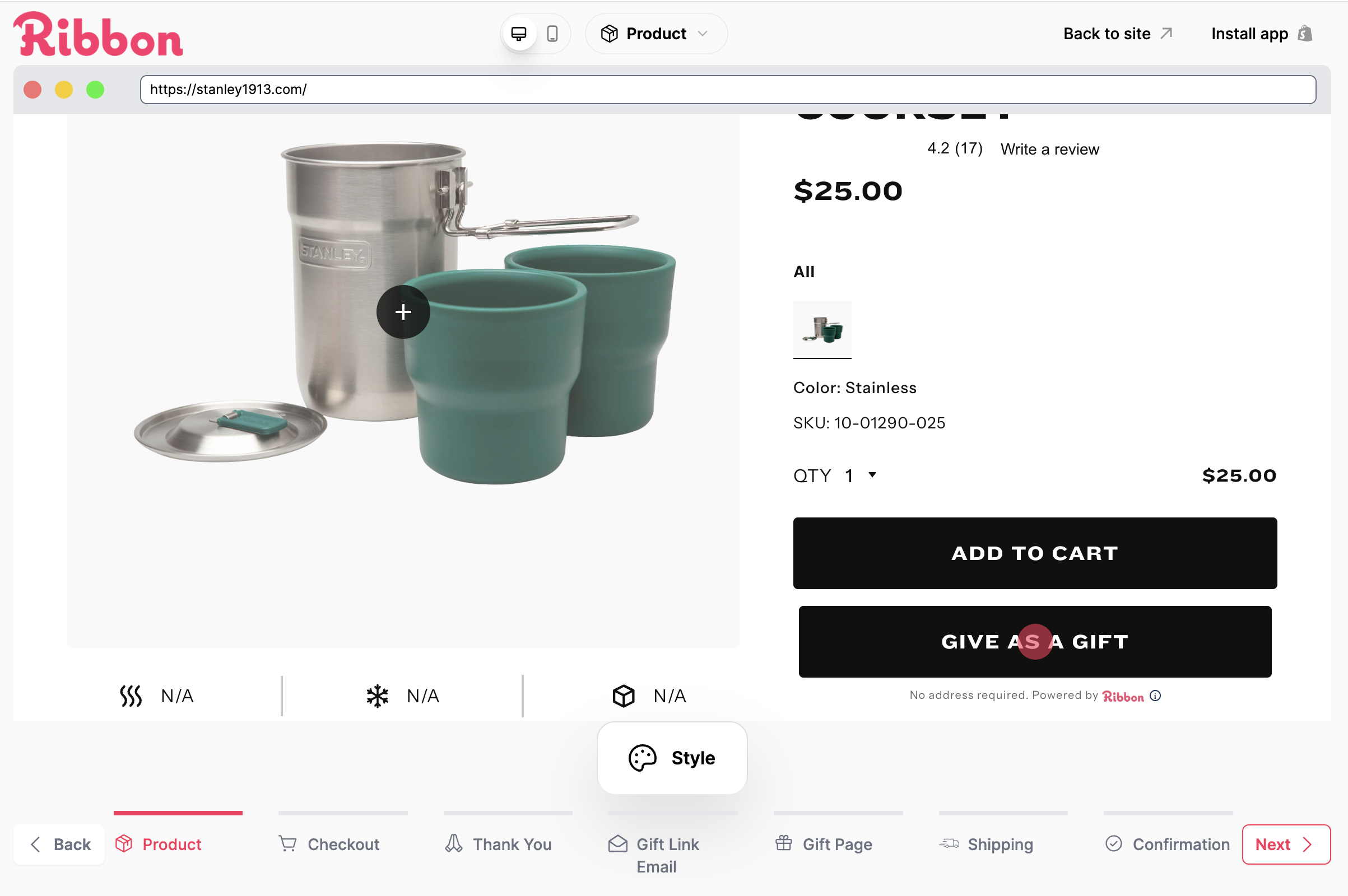 Screenshot of Ribbon app