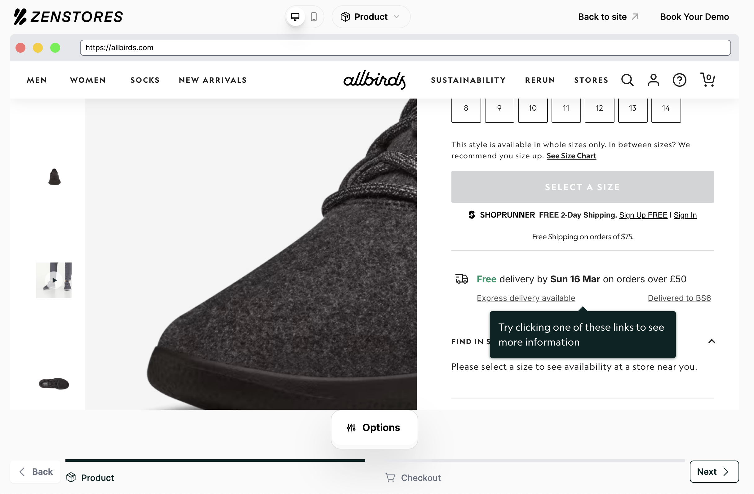 Screenshot of Zenstores app